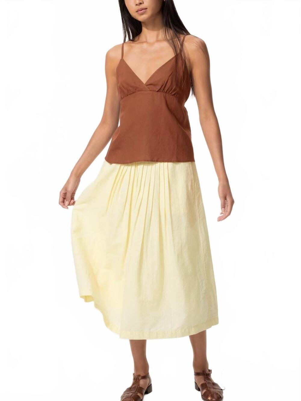 Uniqlo Linen Blend Tuck Long Skirt NWT Yellow XL